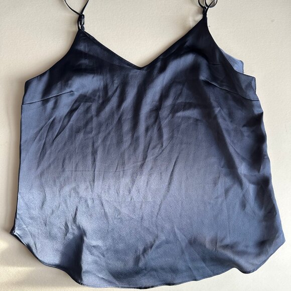 Navy Satin V neck Tank Top - Picture 1 of 3